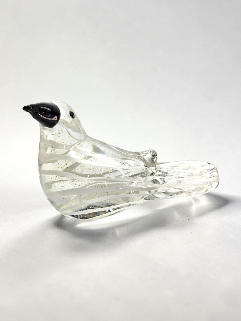 Murano Style Art Glass Bird 6" Clear Gold Fleck Aventurine Hand Blown Figurine
